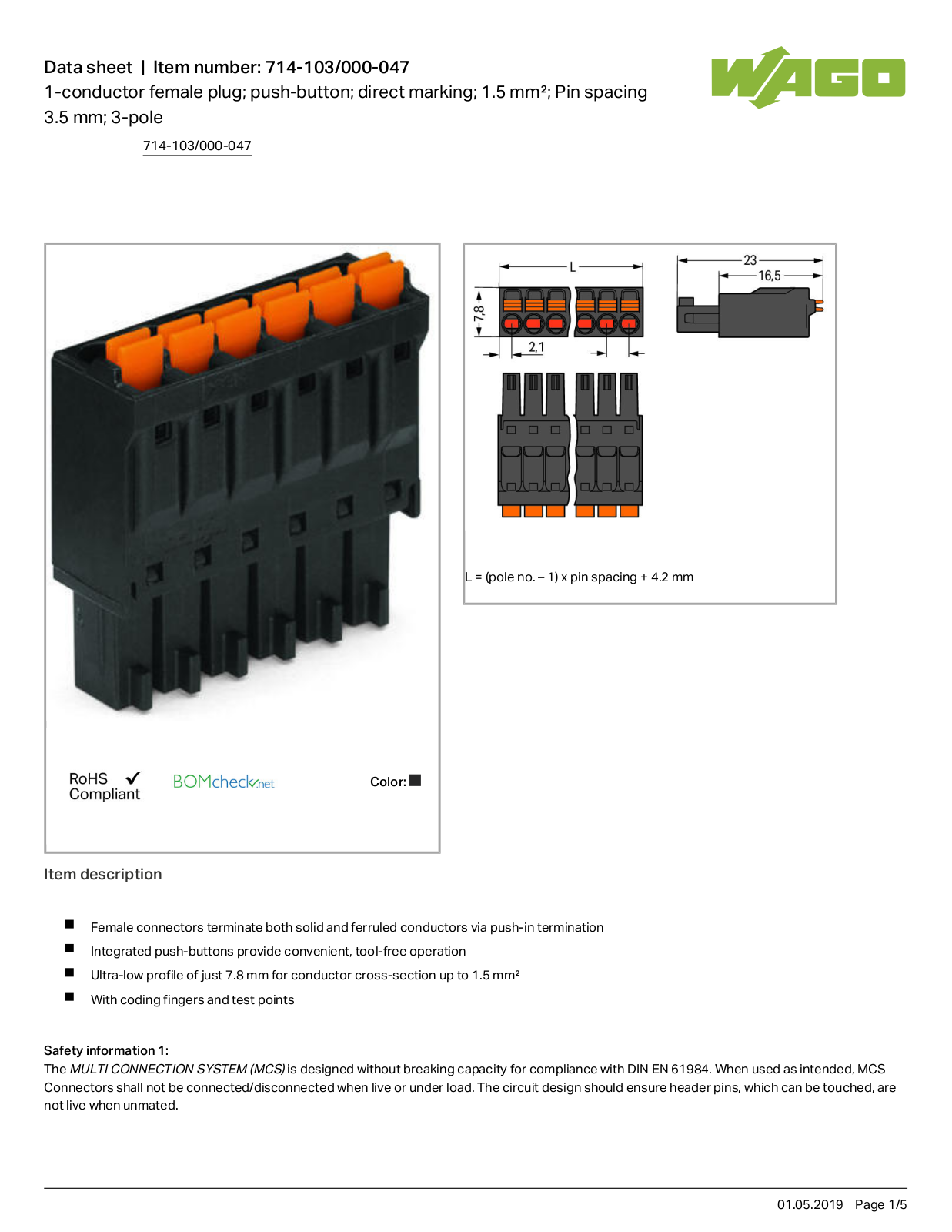 Wago 714-103/000-047 Data Sheet