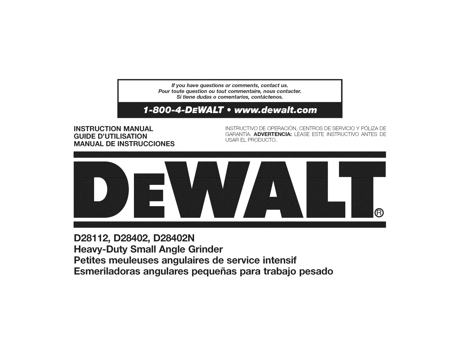 DeWalt D28402N TYPE 2 Owner’s Manual