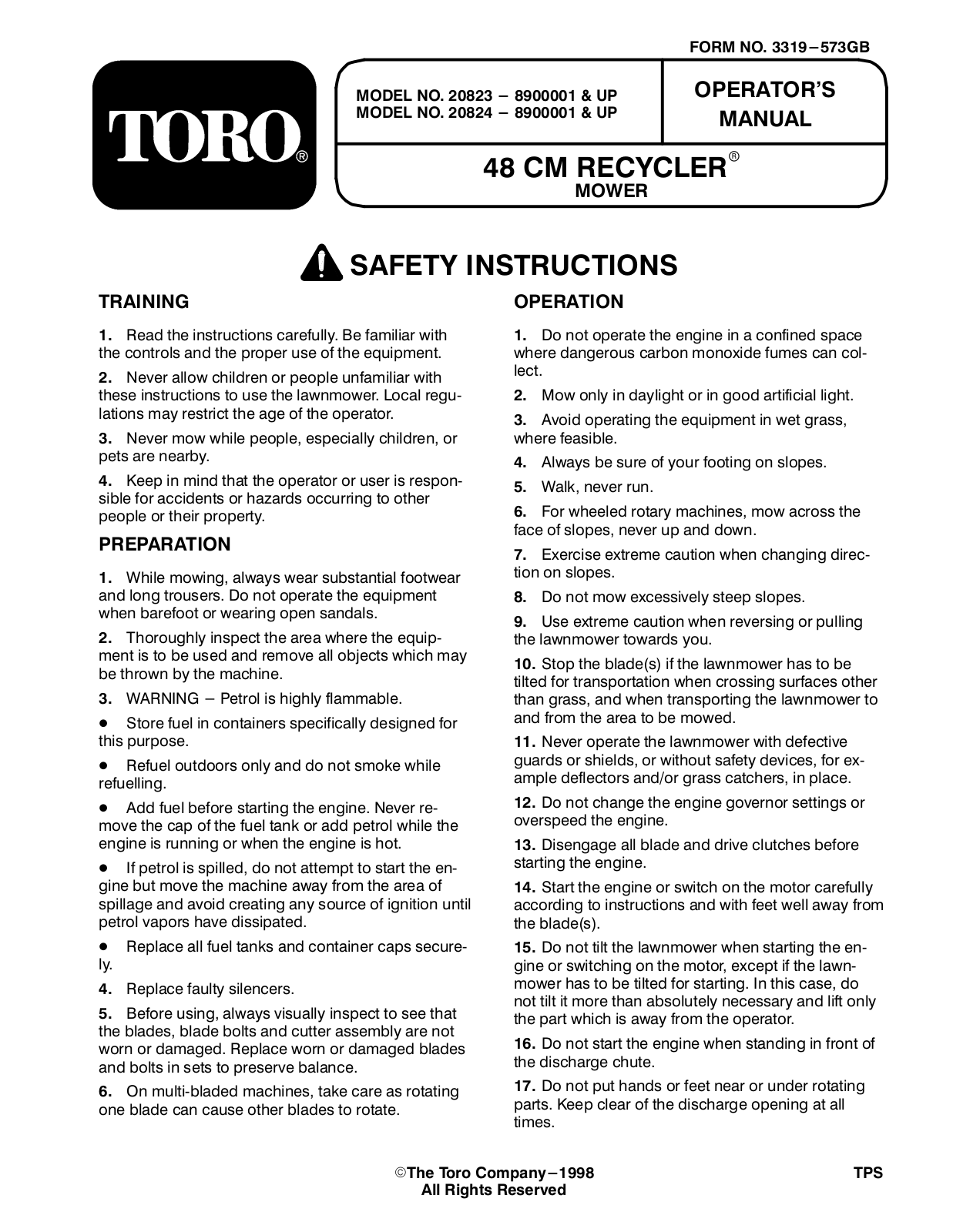 Toro 20823, 20824 Operator's Manual