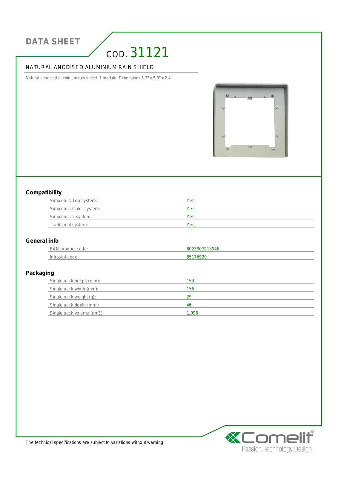 Comelit 31121 Specsheet