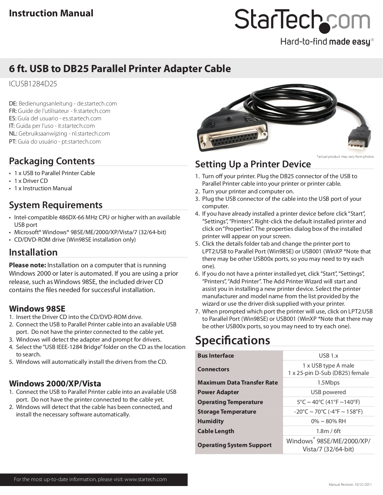 StarTech.com ICUSB1284D25 User Manual