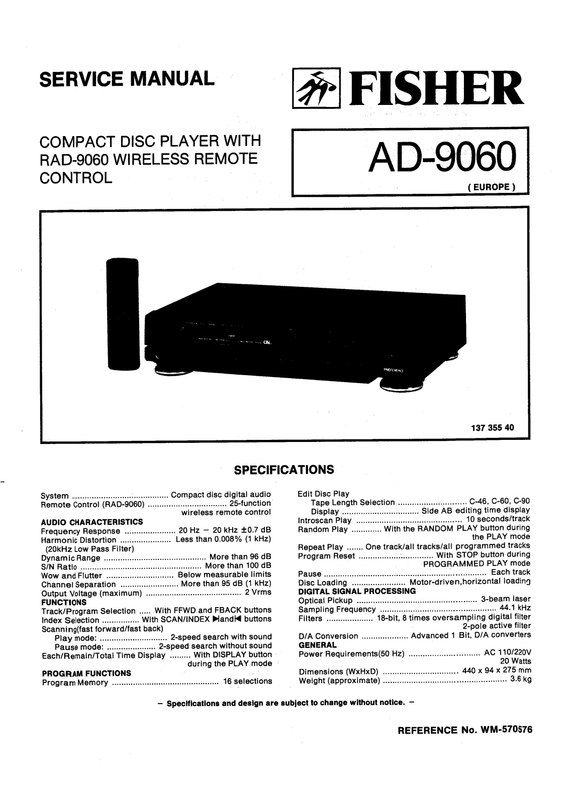 Fisher AD-9060 Service manual