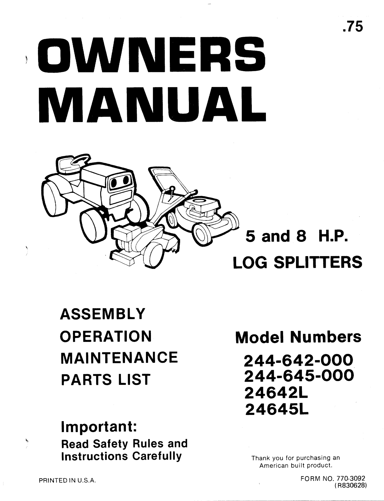 Bolens 24642L, 244-645-000, 24645L User Manual