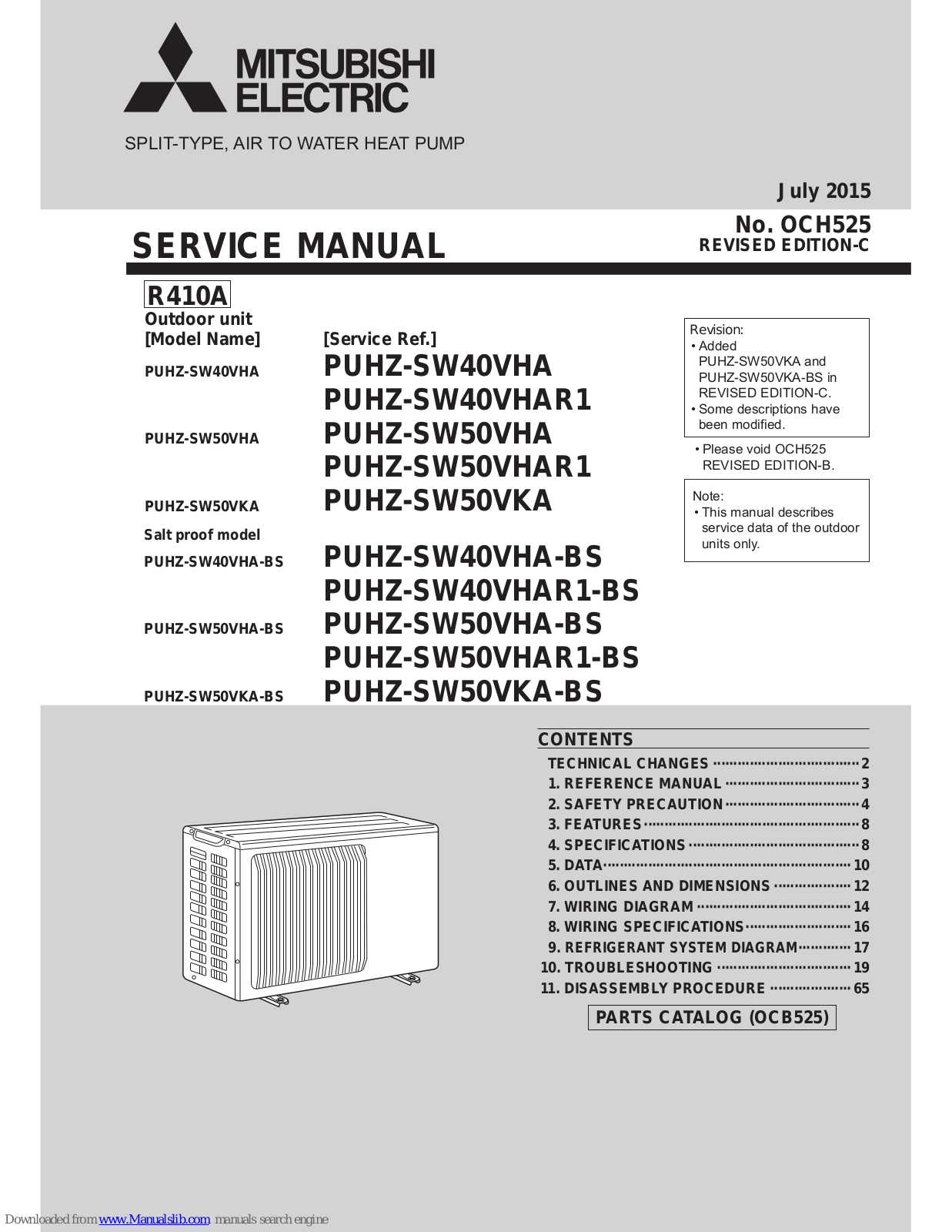 Mitsubishi PUHZ-SW50VKA, PUHZ-SW50VHA-BS, PUHZ-SW40VHA-BS, PUHZ-SW40VHA, PUHZ-SW50VKA-BS Service Manual