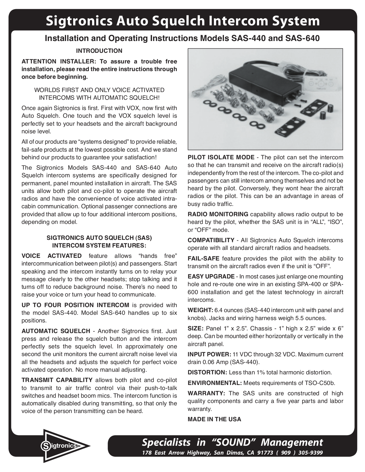 Sigtronics SAS-640 User Manual