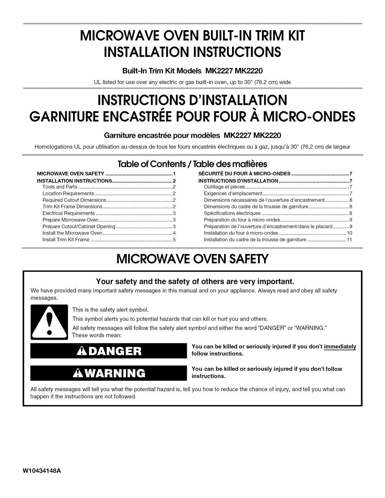 Whirlpool UMC5225DW0, UMC5225DB0, KMCS3022GBS0, KCMS2255BSS0, WMC50522AW0 Installation Guide - ManualMachine.com