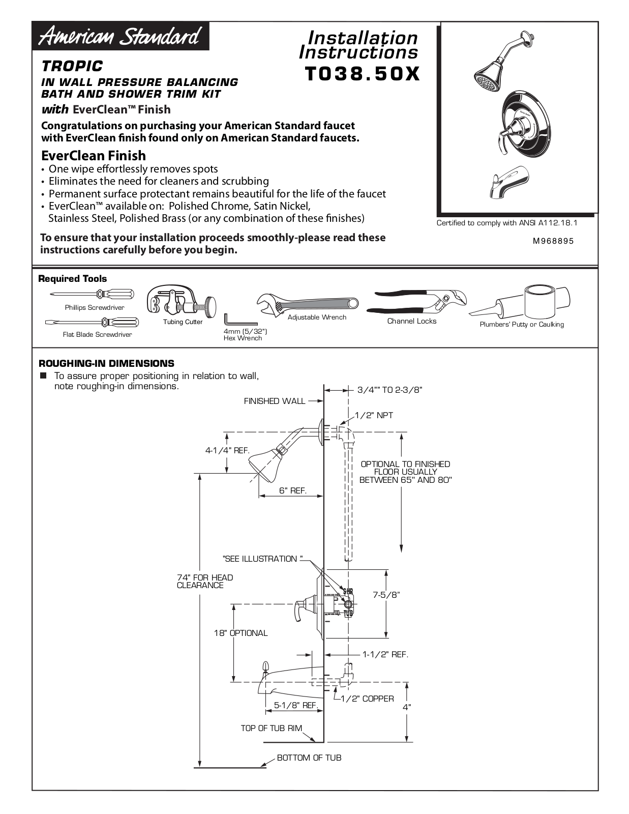 American Standard T038.50X User Manual