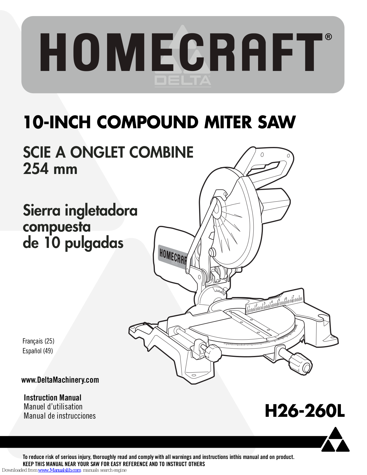 Delta HOMECRAFT H26-260L Instruction Manual