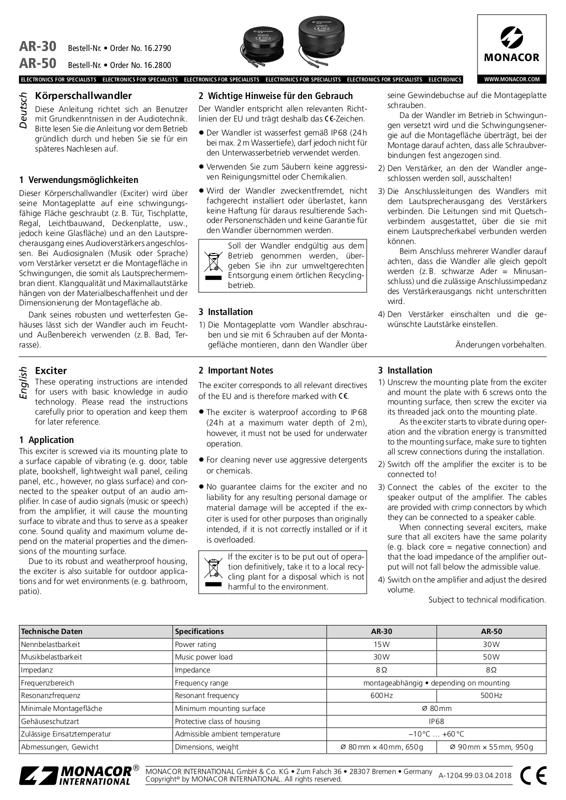 Monacor AR-30 User guide