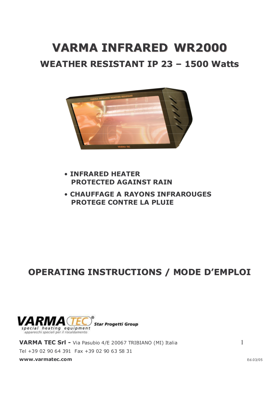 Varma WR2000 Operating Instructions Manual - ManualMachine.com