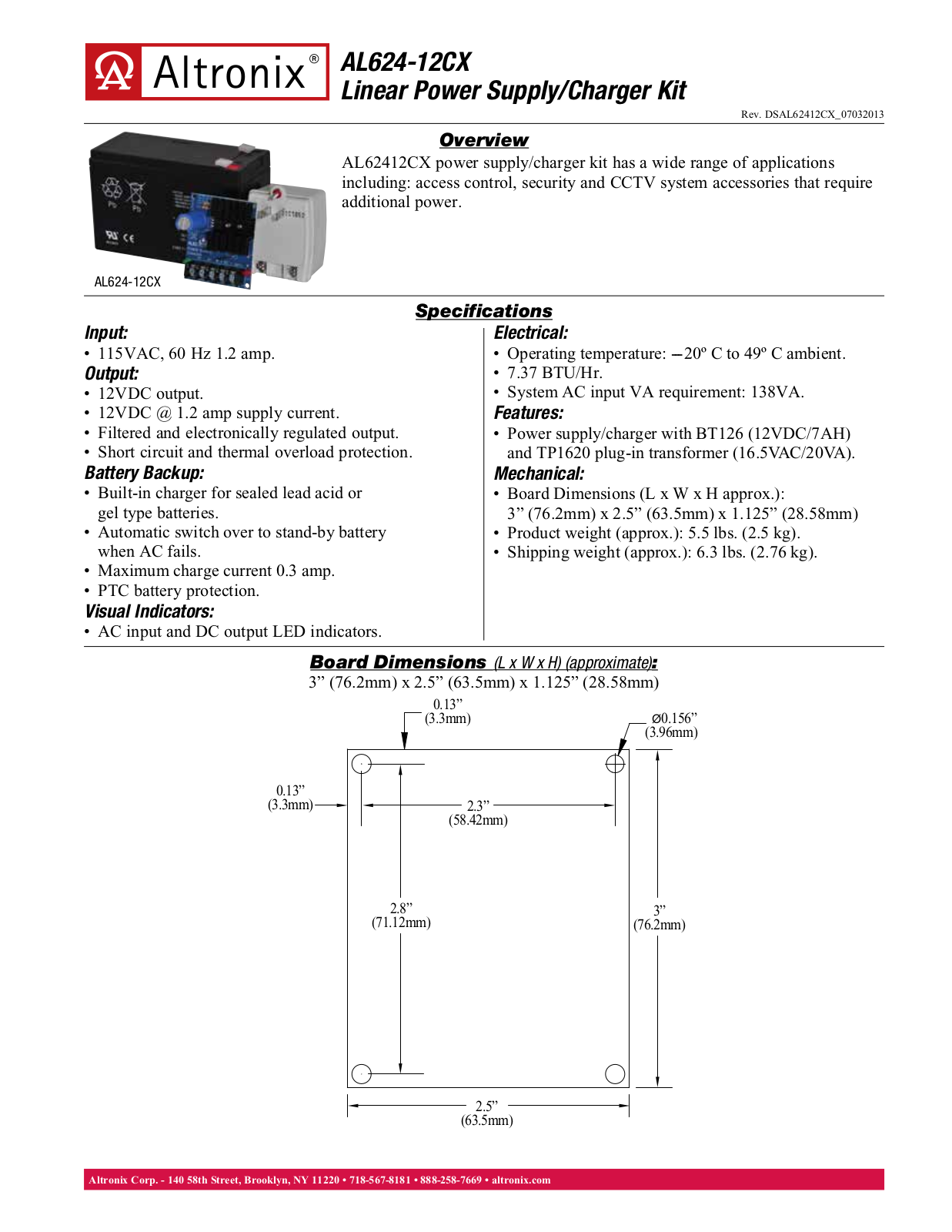 Altronix AL62412CX Specsheet