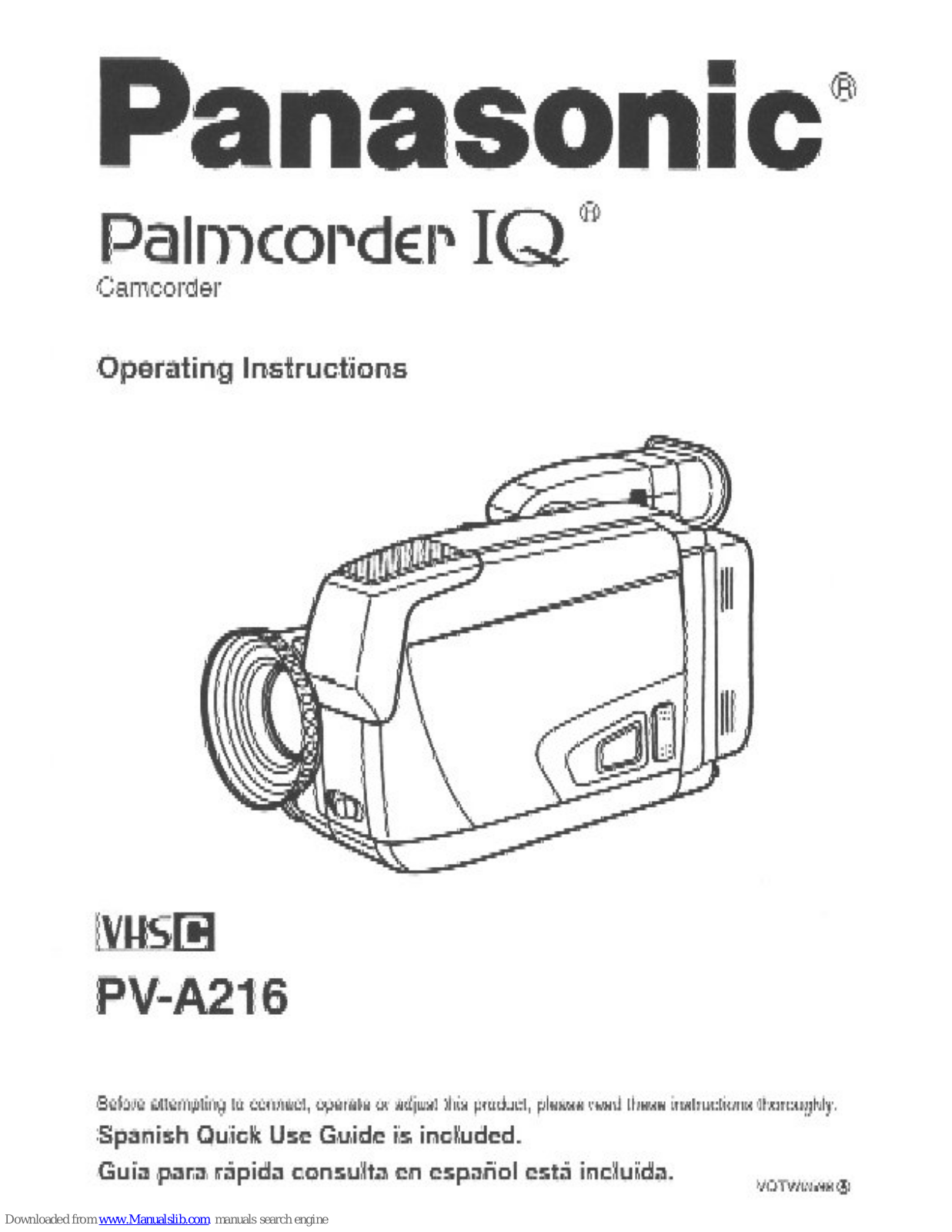 Panasonic Palmcorder PV-A216, PVA216 - VHS-C CAMCORDER, PVA216D - VHS-C CAMCORDER, Palmcorder IQ PV-A216 User Manual