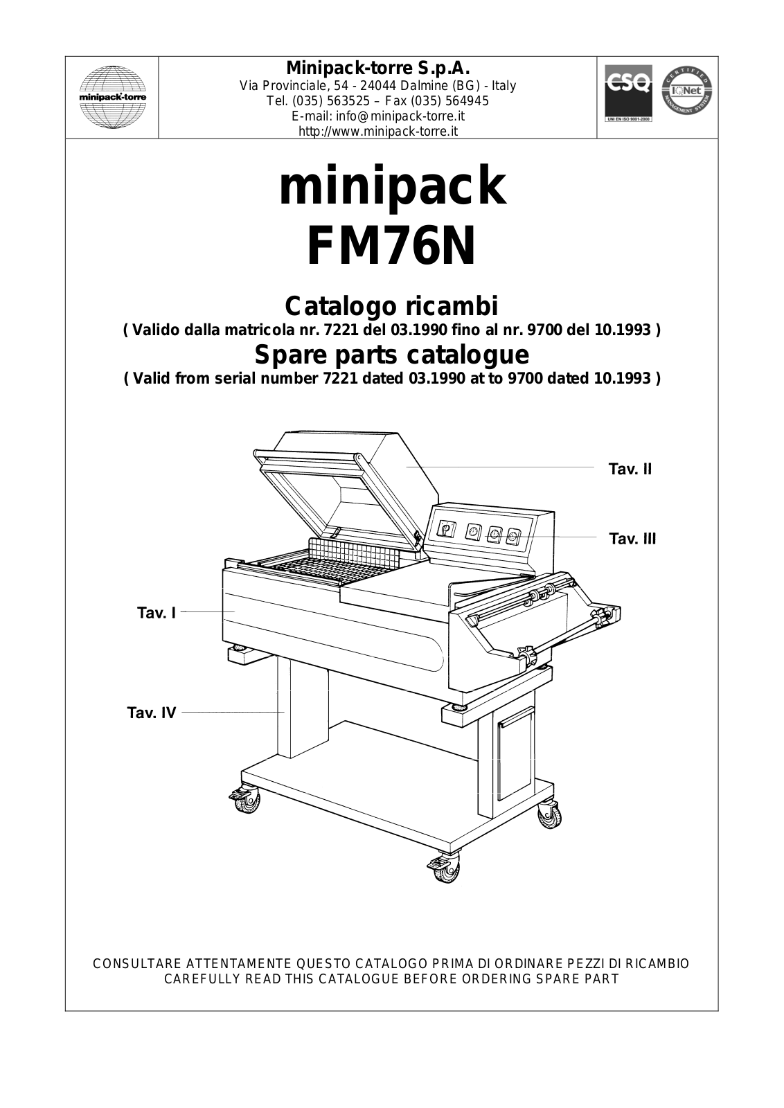 minipack FM76N Parts List