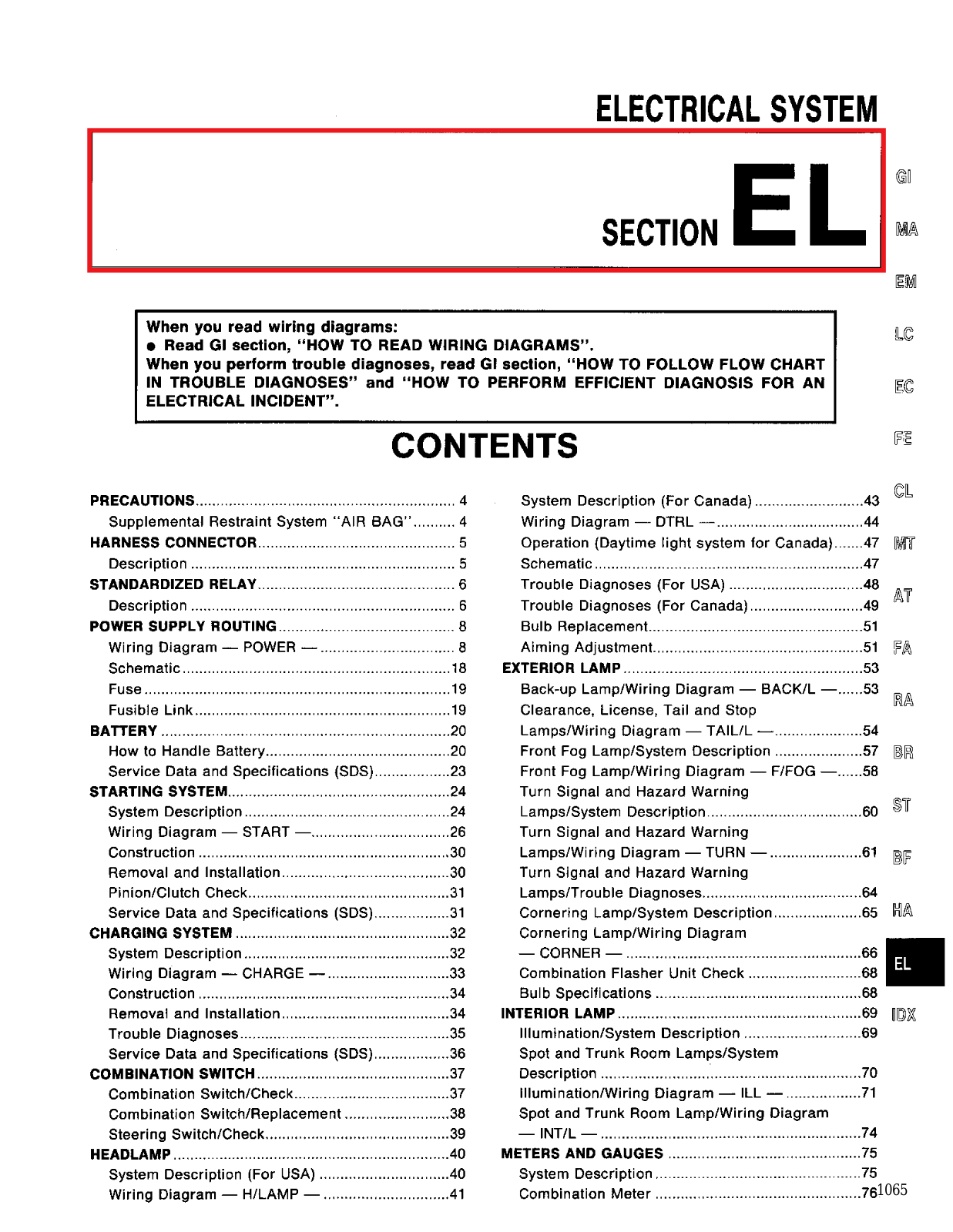 Nissan Maxima Electrical System  EL 1995 Owner's Manual