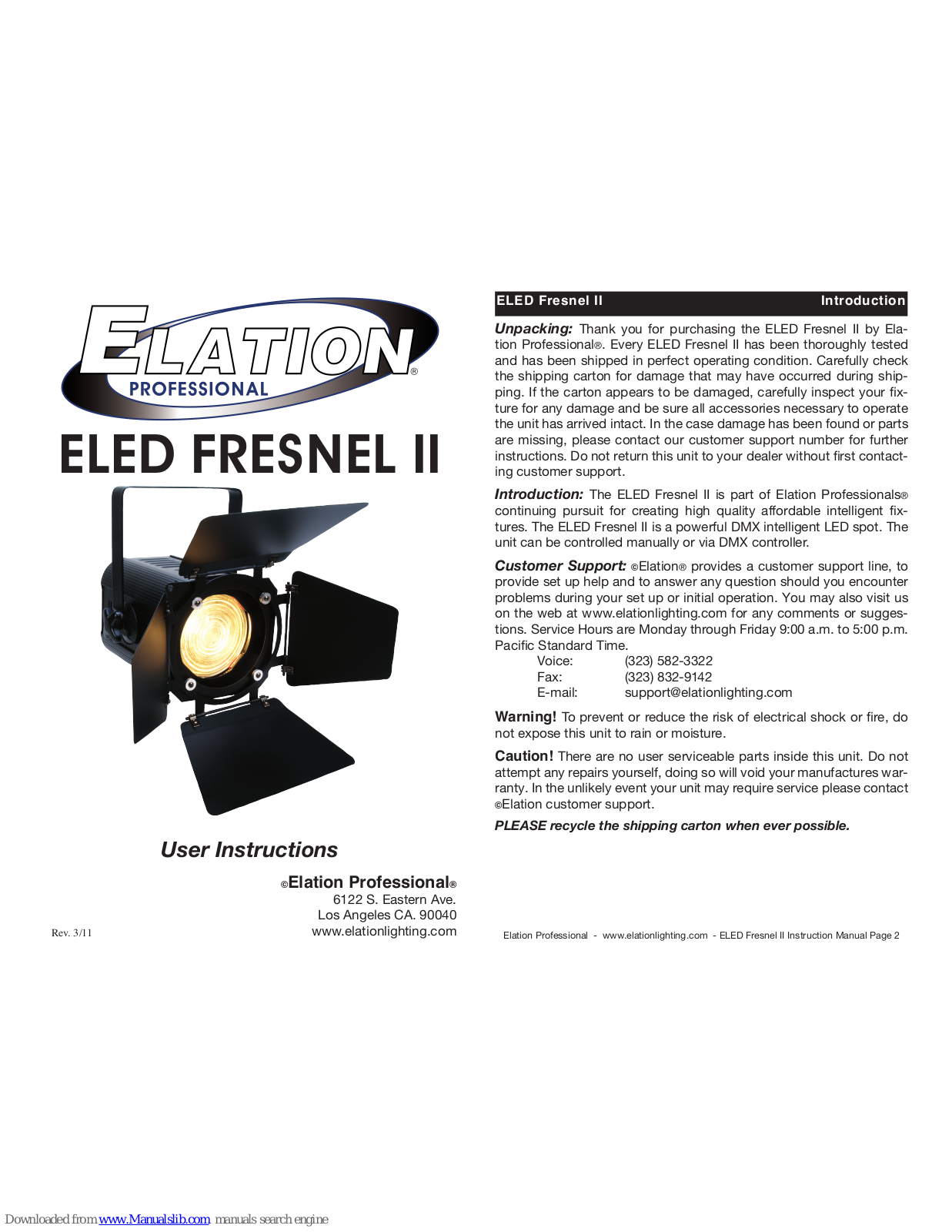 Elation ELED FRESNEL II User Instructions