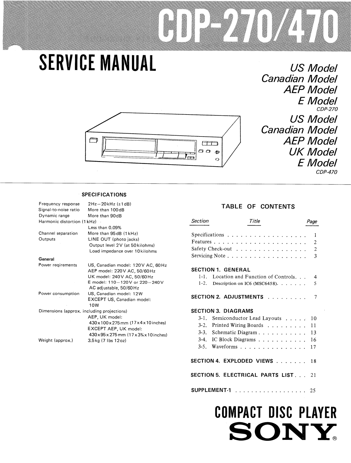 Sony CDP-270 Service manual