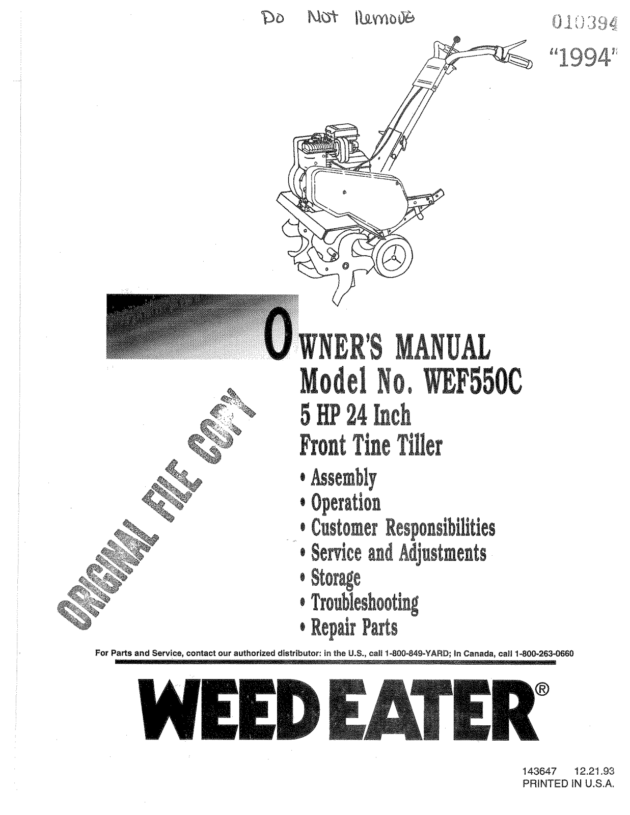 Weed Eater WEF550C, 143647 User Manual