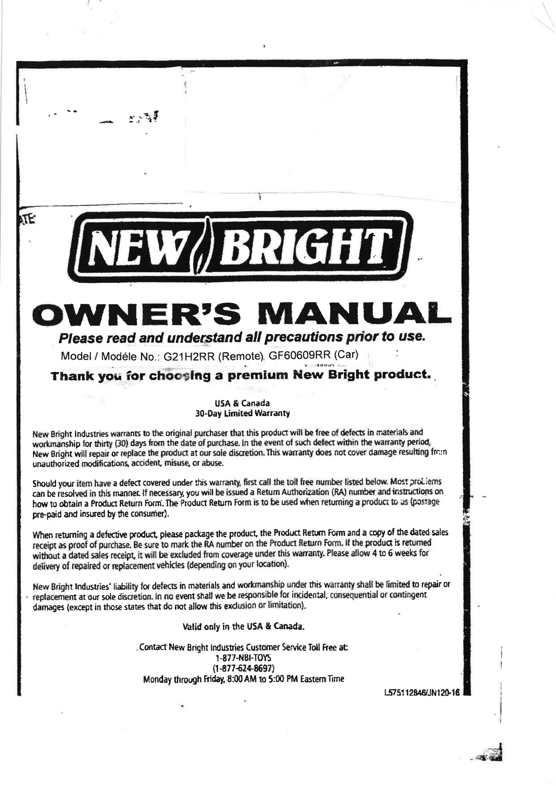 New Bright Co G21H2RR User Manual