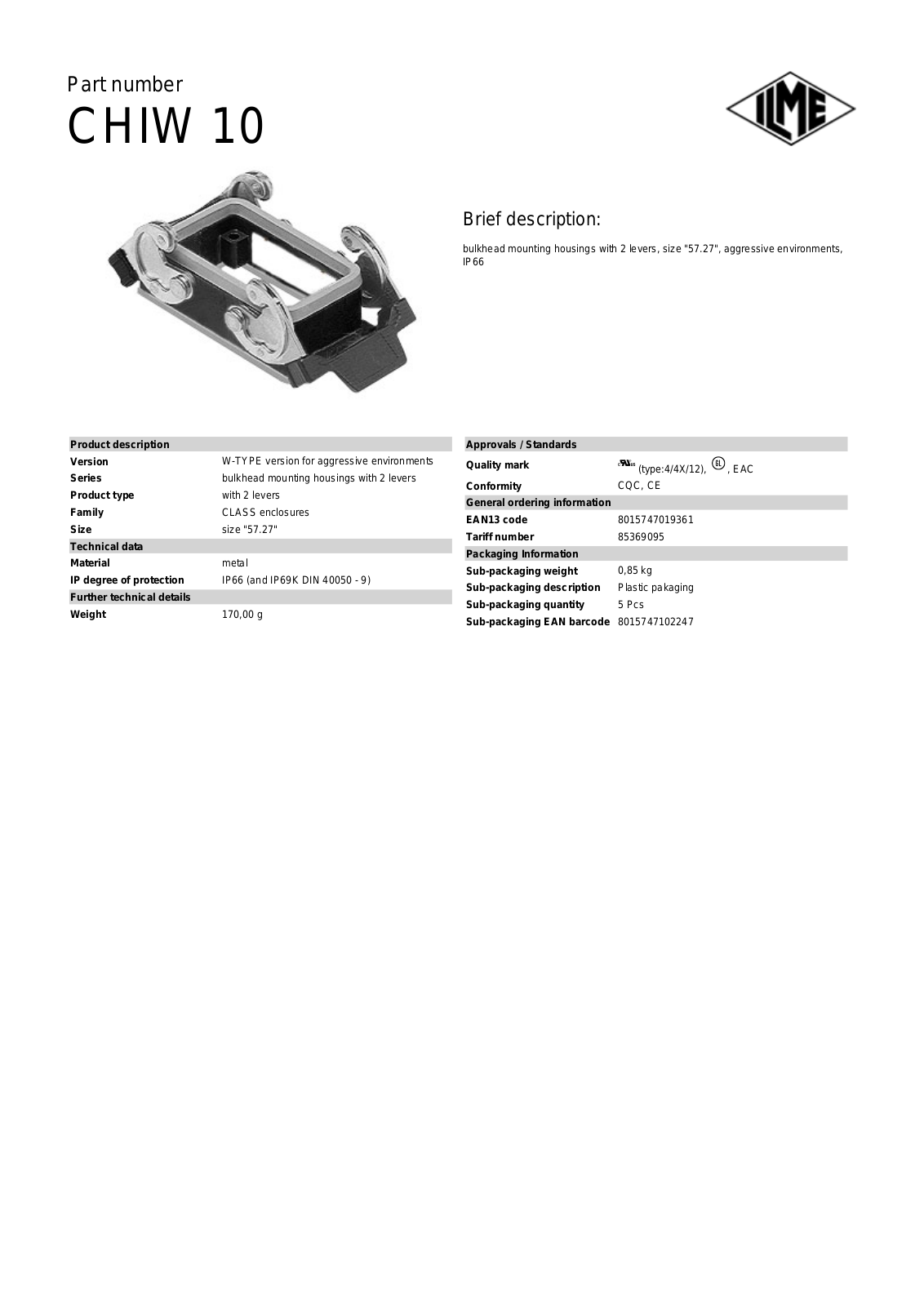 ILME CHIW-10 Data Sheet