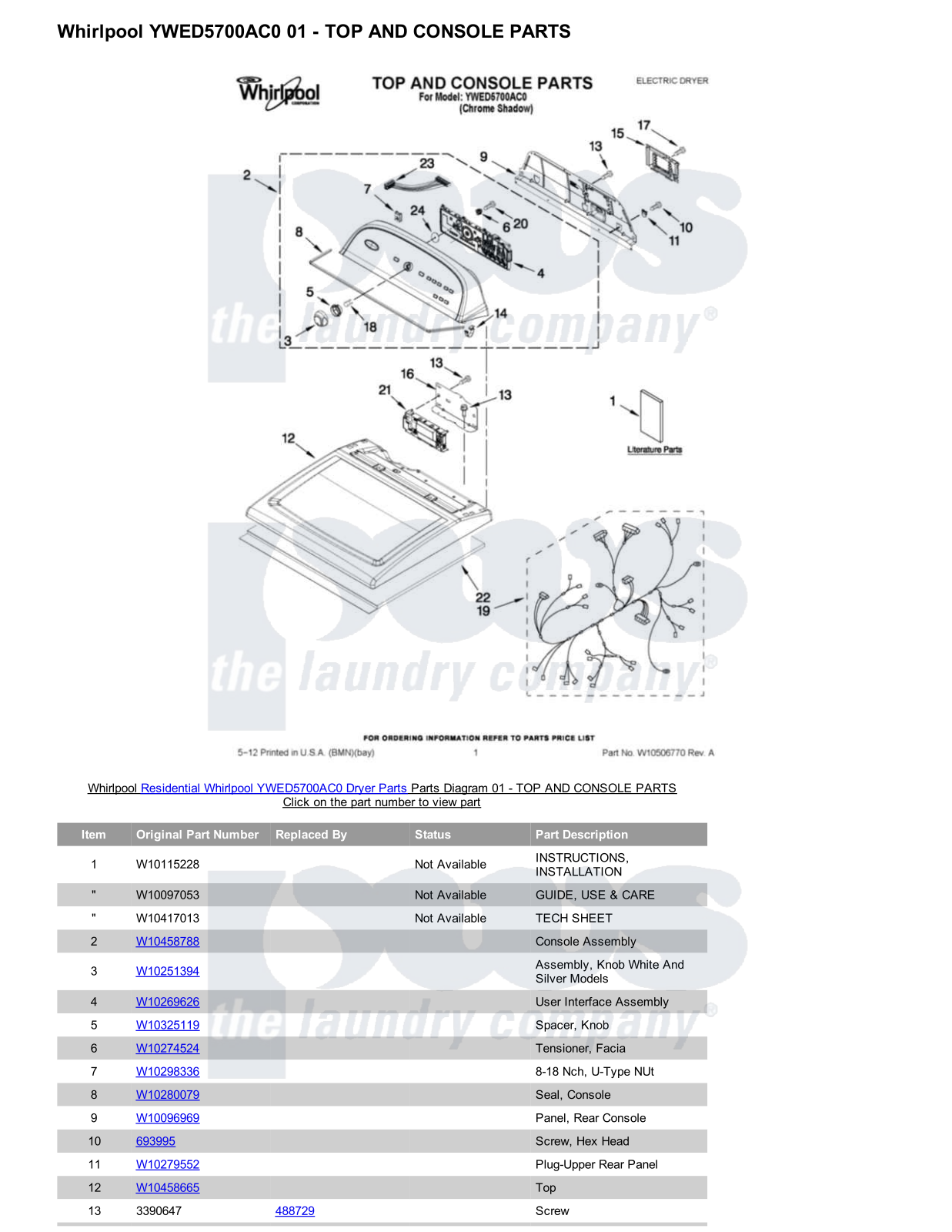 Whirlpool YWED5700AC0 Parts Diagram