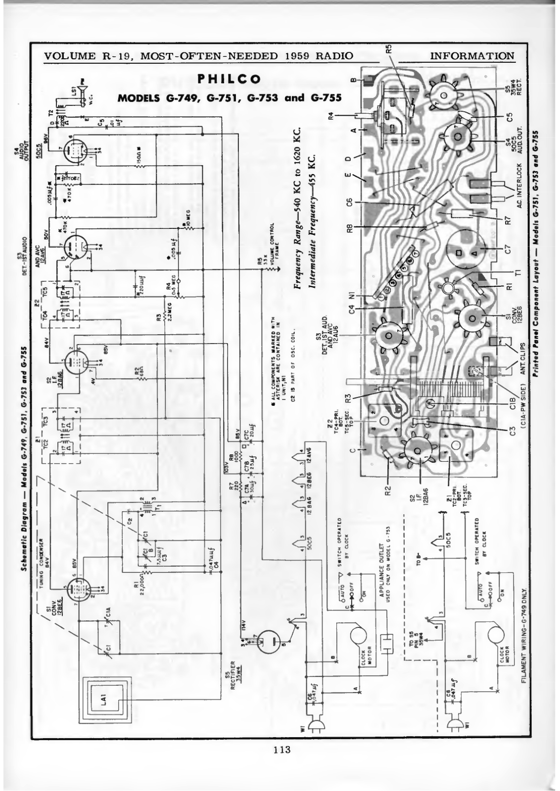 Philco G-749, G-751, G-753, G-755 Schematic