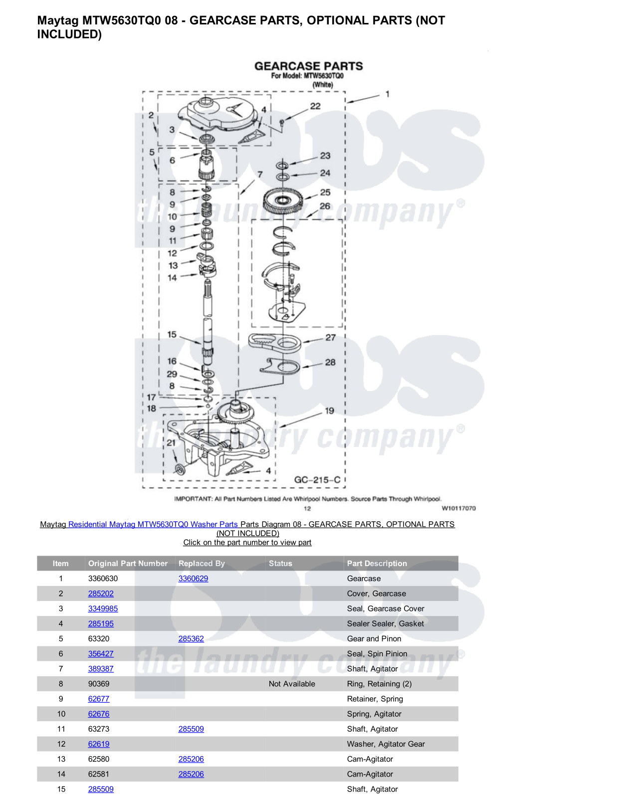 Maytag MTW5630TQ0 Parts Diagram