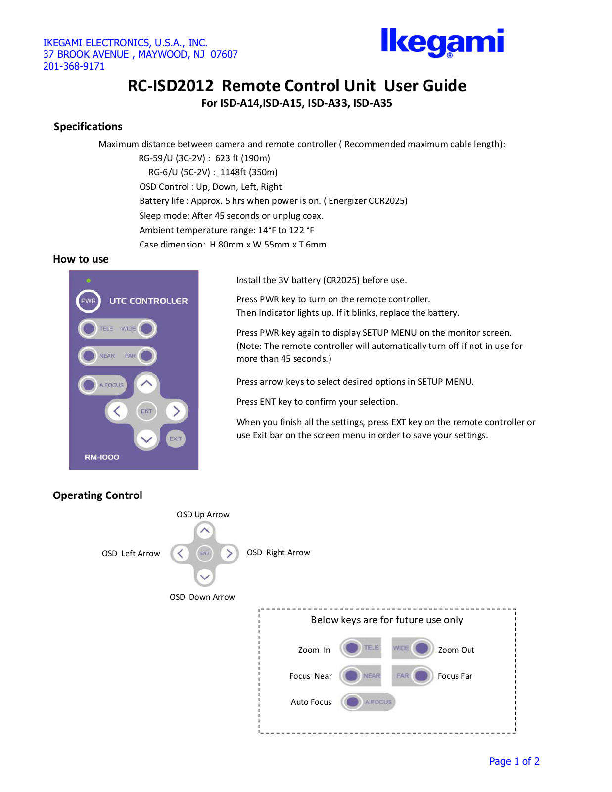 Ikegami RC-ISD2012 User Manual