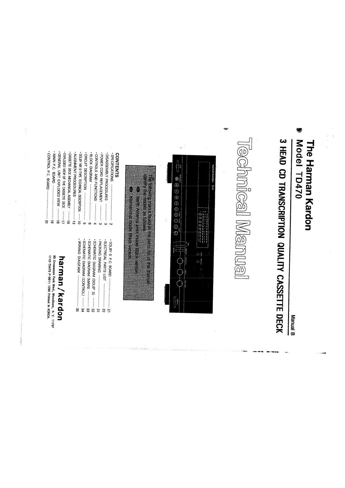 Harman Kardon TD470 Technical Manual