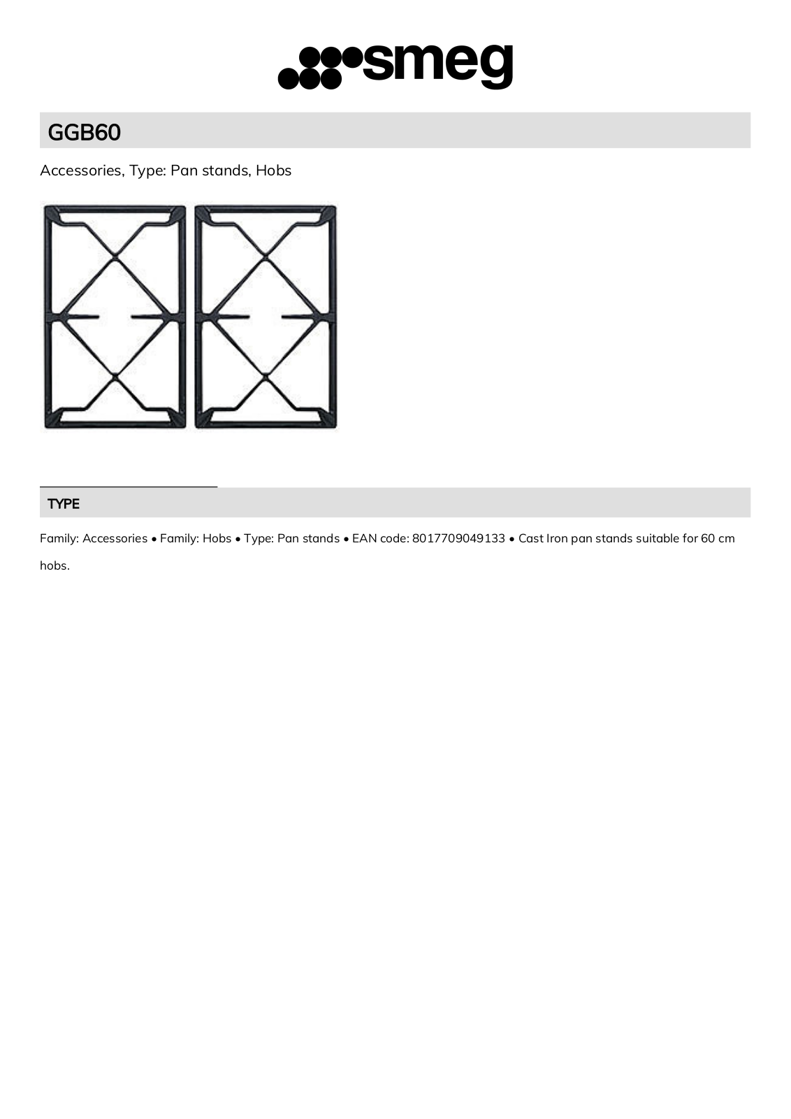 Smeg GGB60 Technical sheet