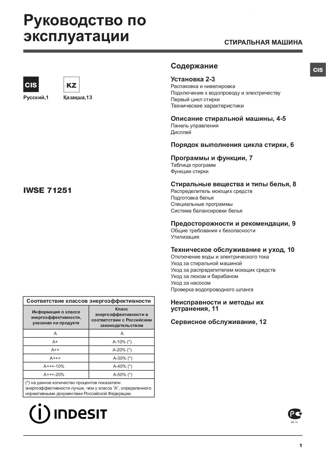 Indesit IWSE 71251 User Manual