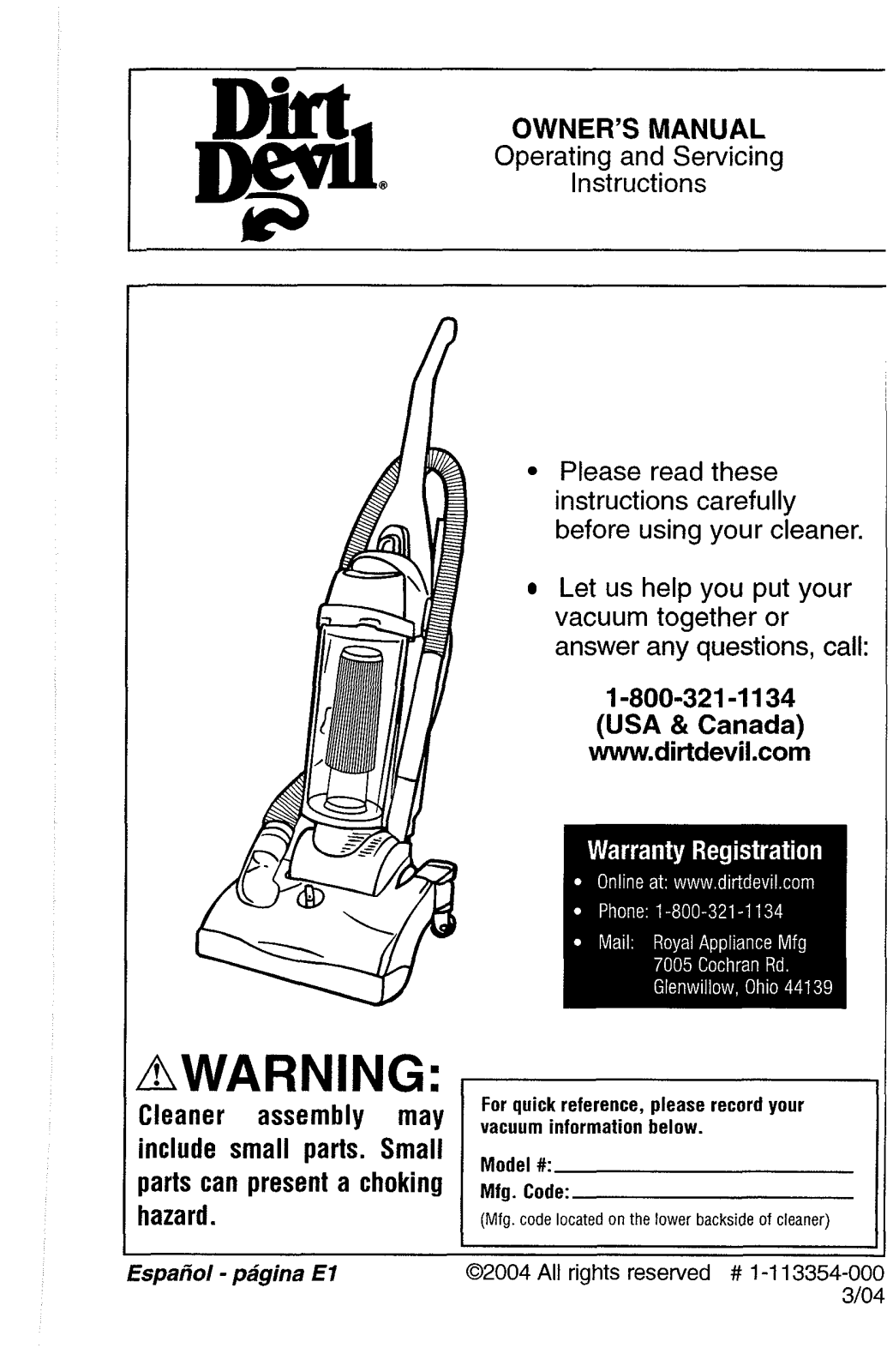 Dirt Devil UD40235DI, UD40235B User Manual - ManualMachine.com