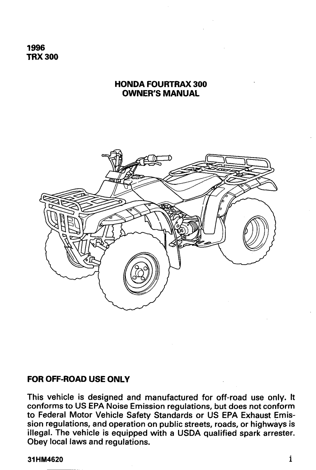 Honda TRX300 1996 Owner's Manual