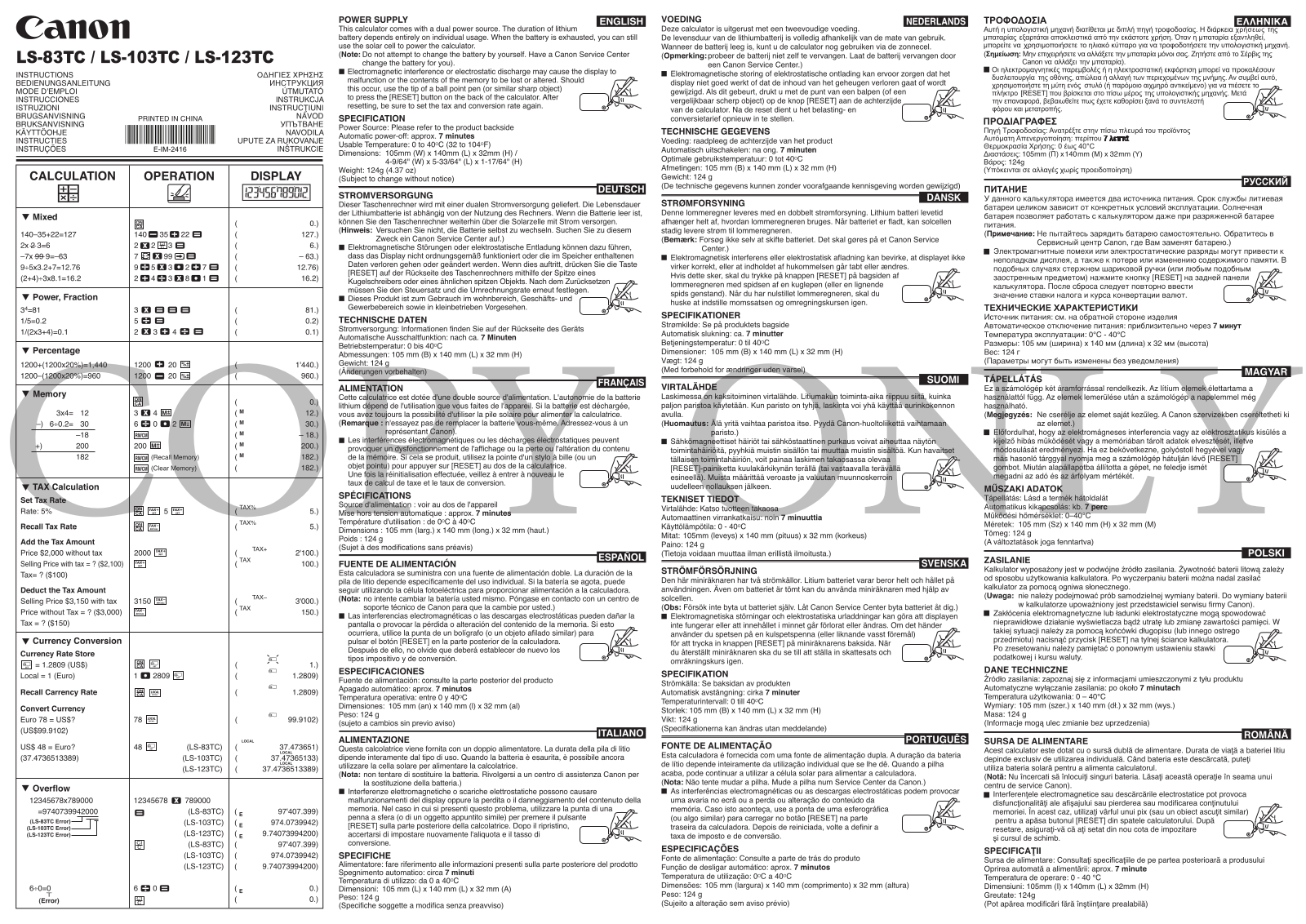 Canon LS123-TC, LS-83TC, LS-103TC User Manual