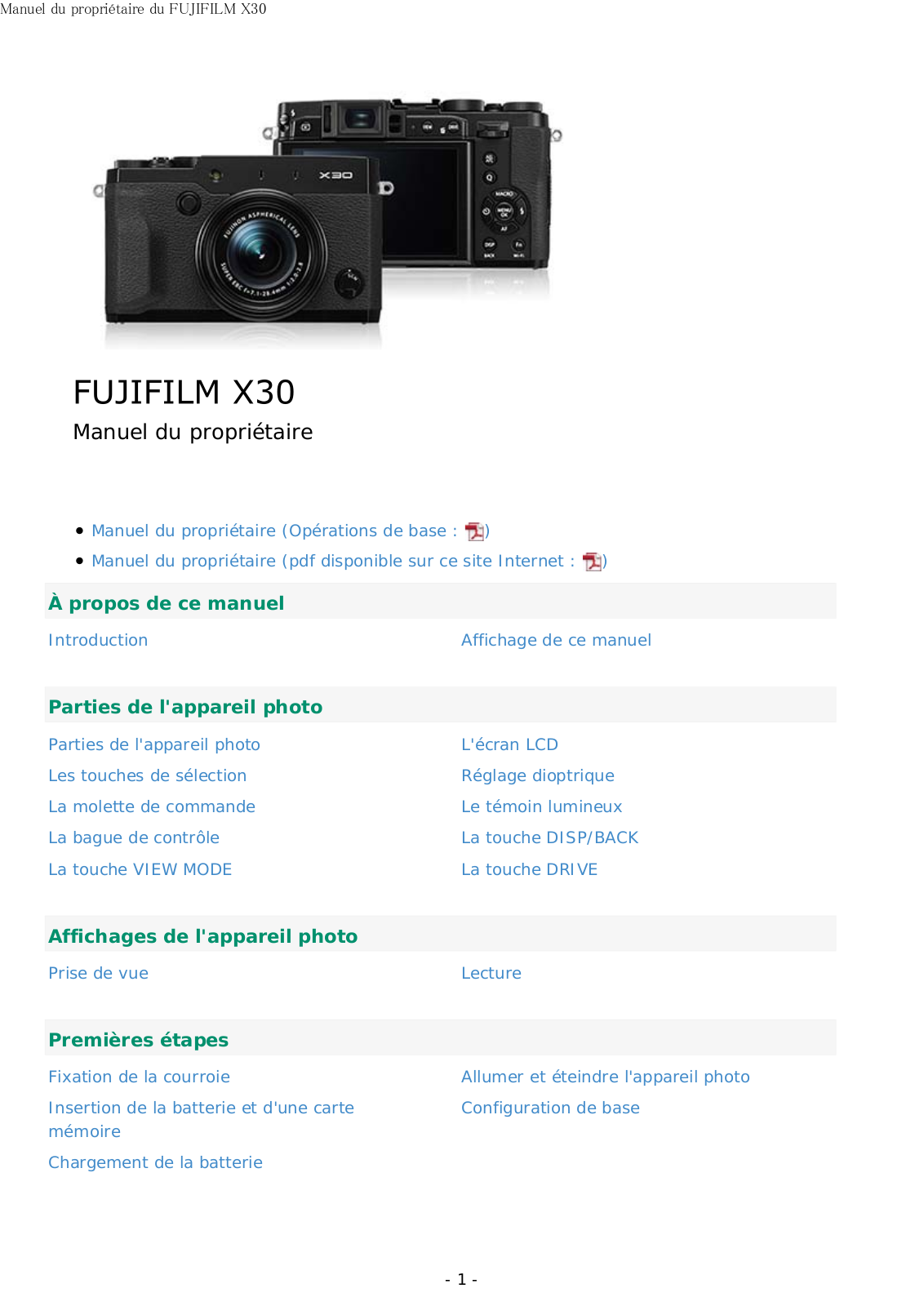 FUJIFILM X-30 Manuel du propriétaire