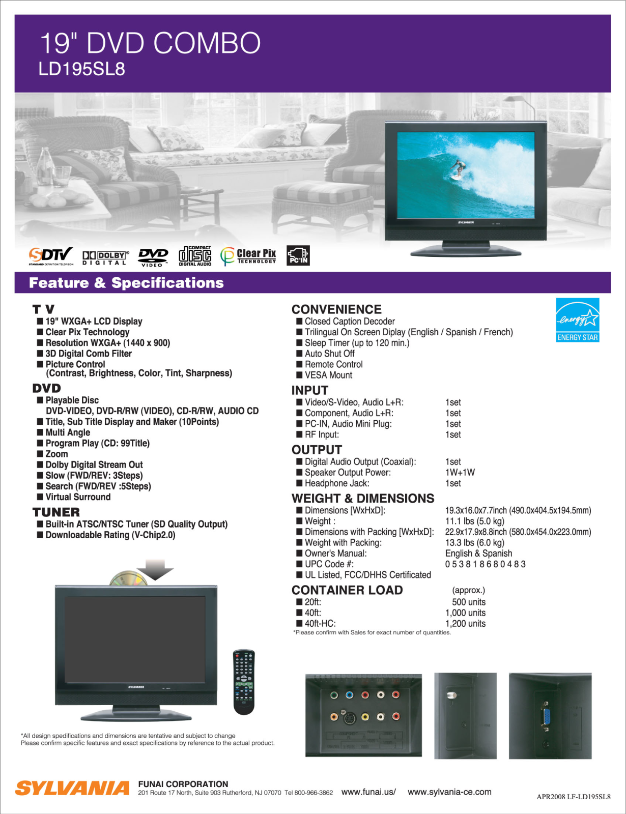 Sylvania LD195SL8 DATASHEET