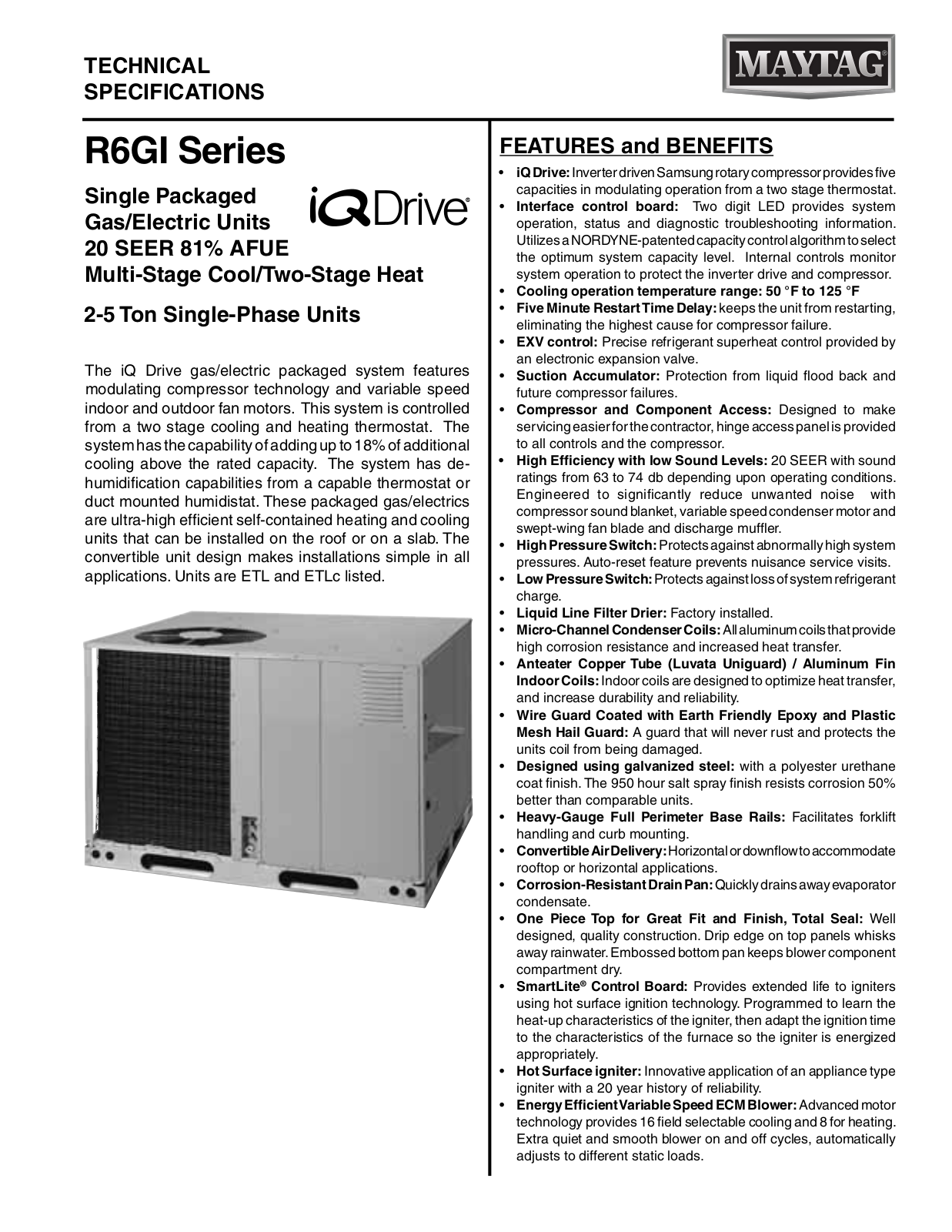 Maytag R6GI Technical Literature