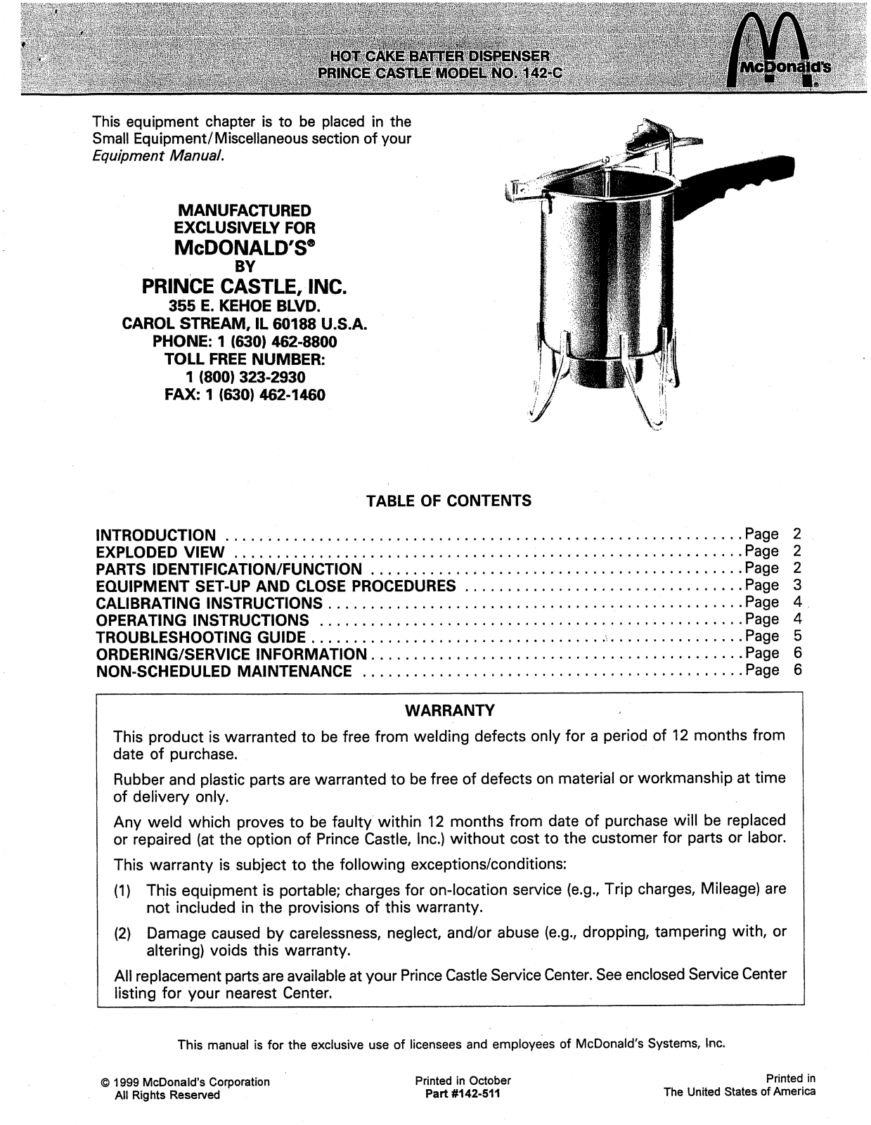 Prince Castle 142-C Operators Manual