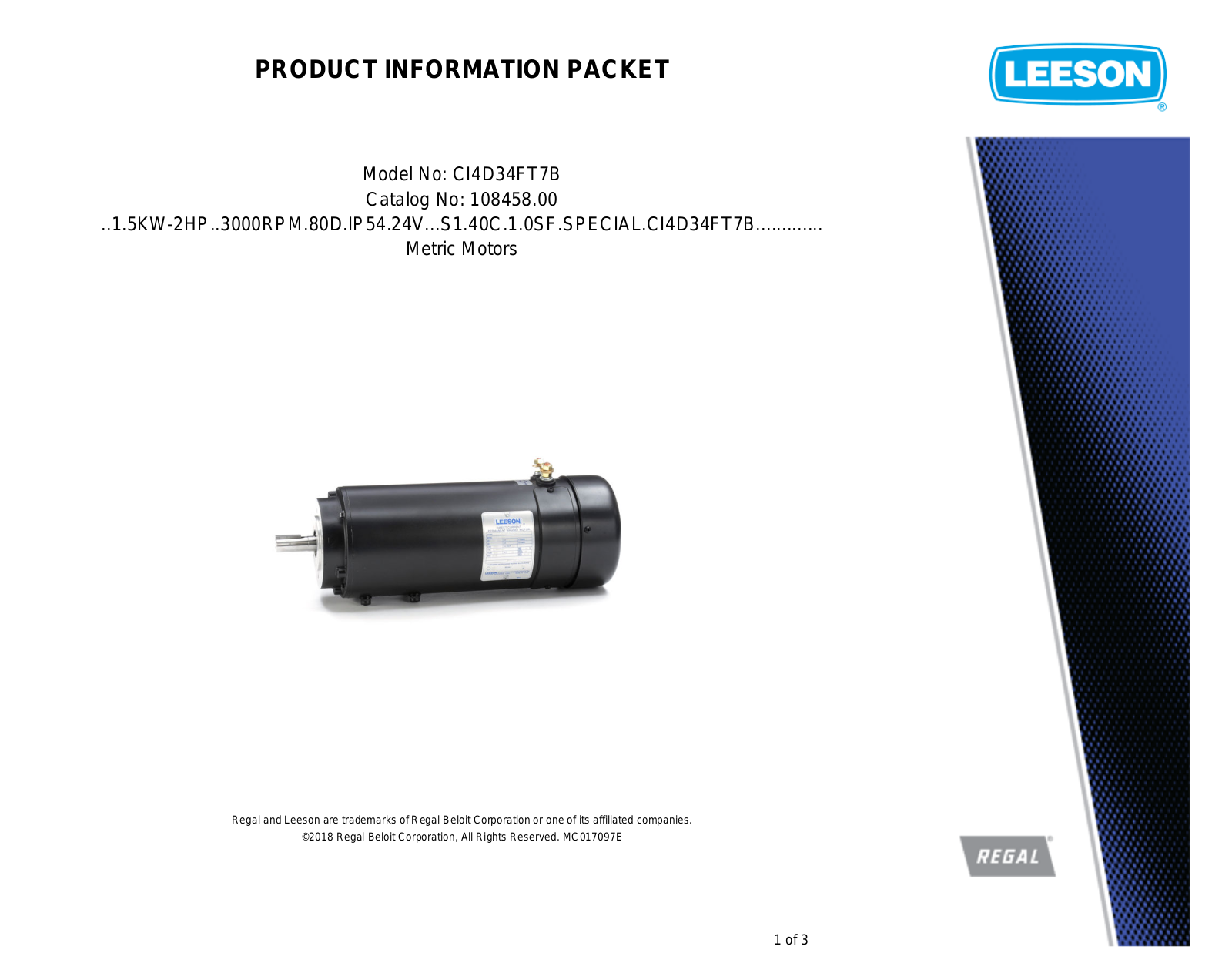 Leeson 108458.00 Product Information Packet