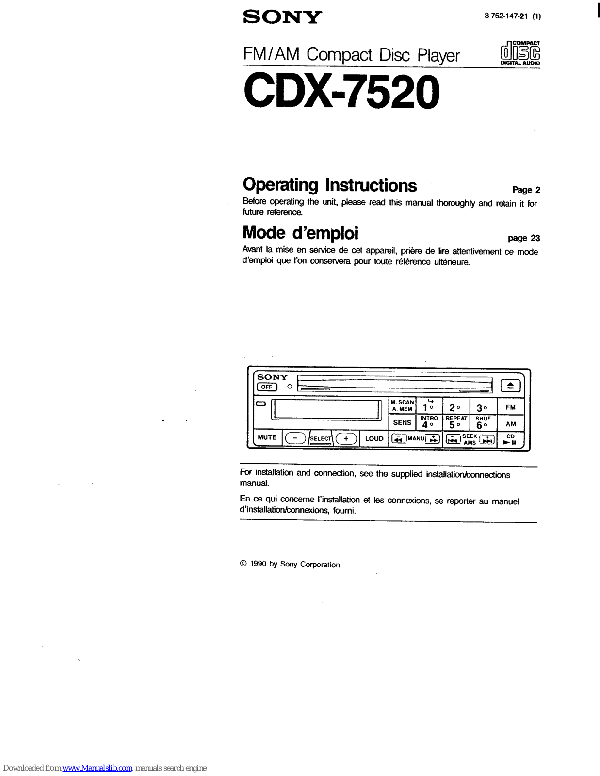 Sony CDX-7520 Primary Operating Instructions Manual - ManualMachine.com