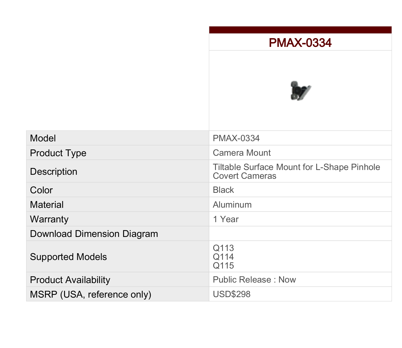 ACTi PMAX-0334 Specsheet