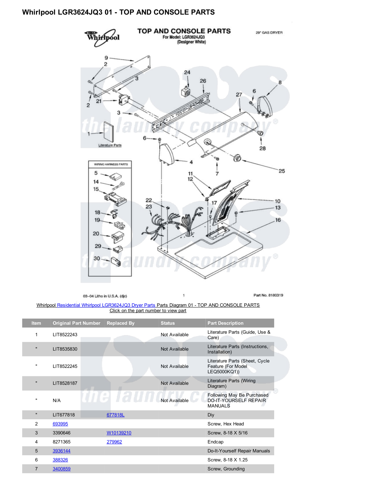 Whirlpool LGR3624JQ3 Parts Diagram