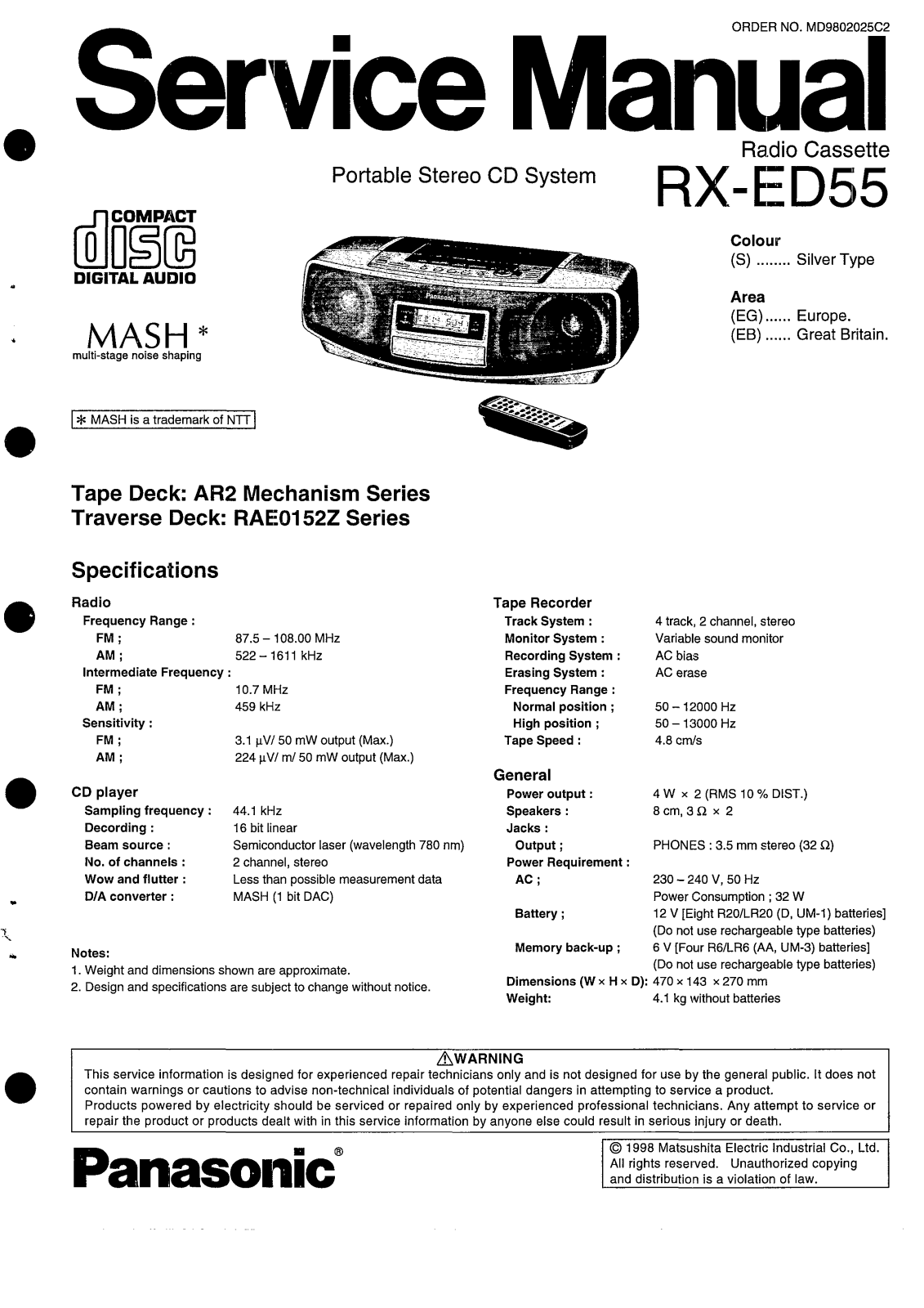 Panasonic RXED-55 Service manual