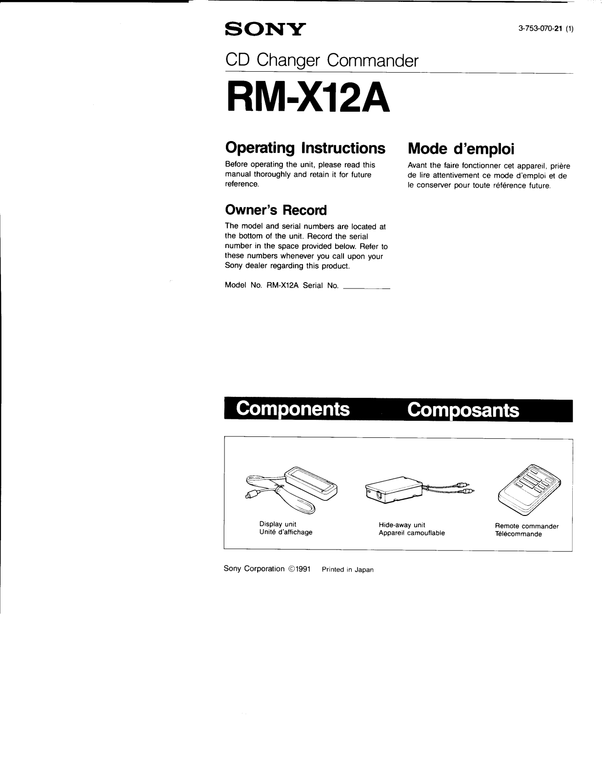 Sony RMX-12-A Owners manual