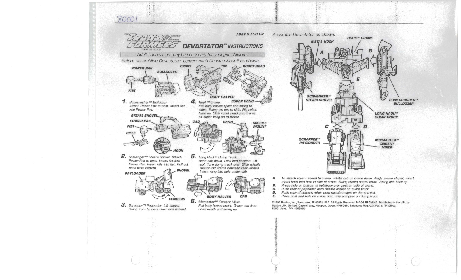 HASBRO Transformers Generation 2 Devastator User Manual