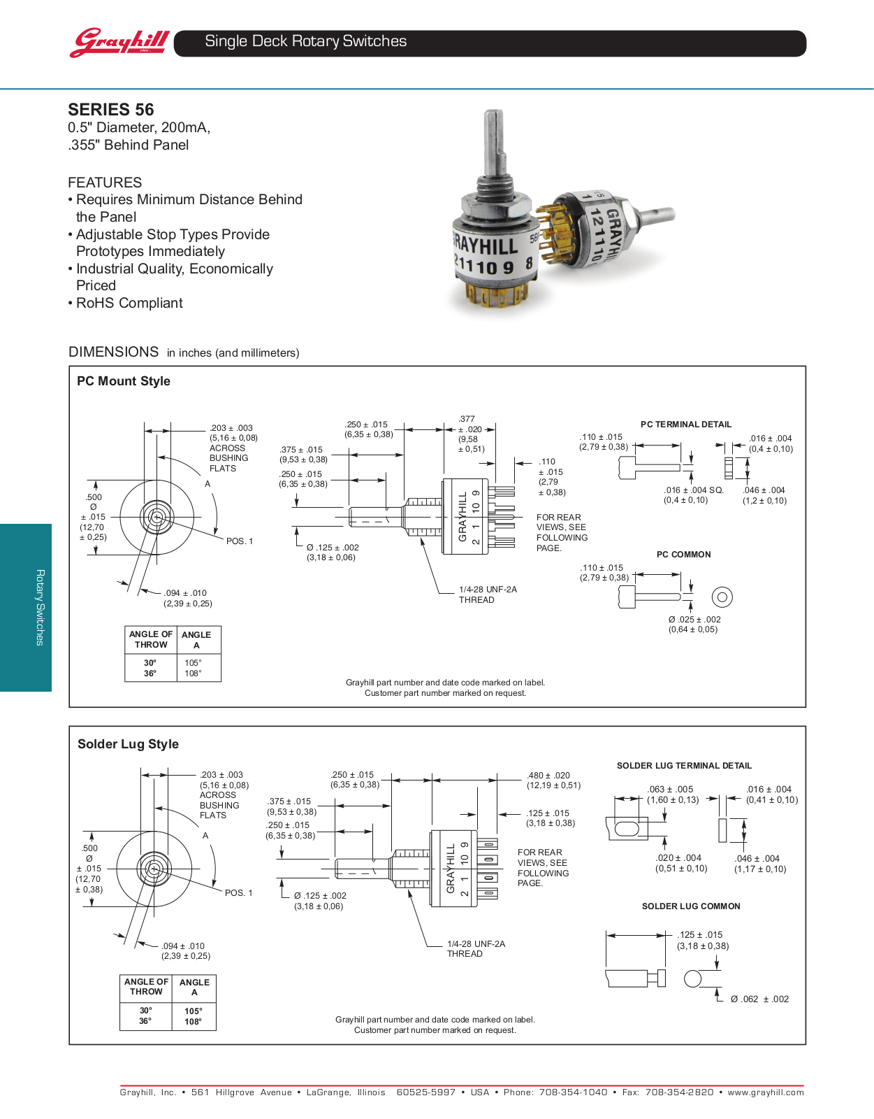 Grayhill Single Deck Rotary Switches 56 User Manual