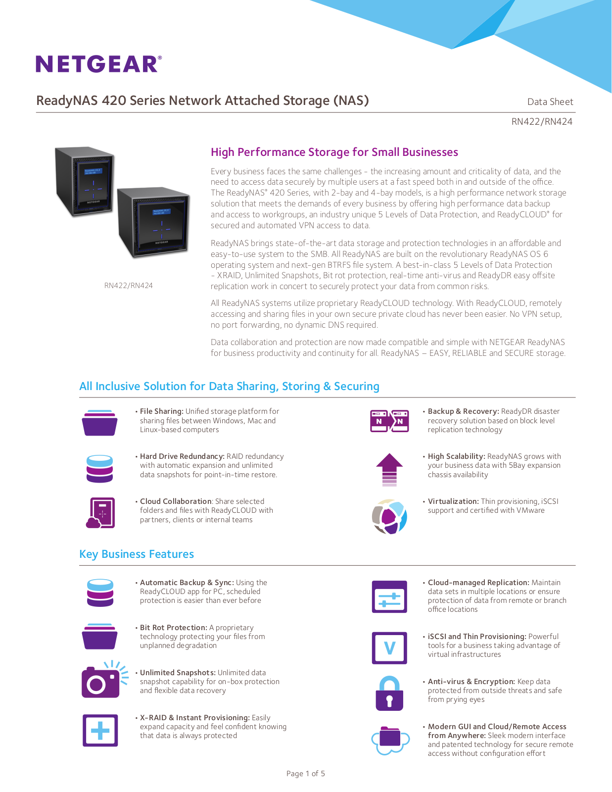 Netgear RN422, RN424 Data Sheet