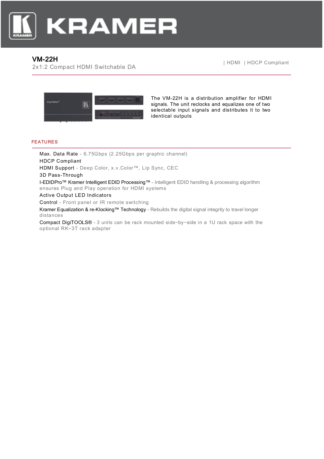 Kramer VM-22H User Manual