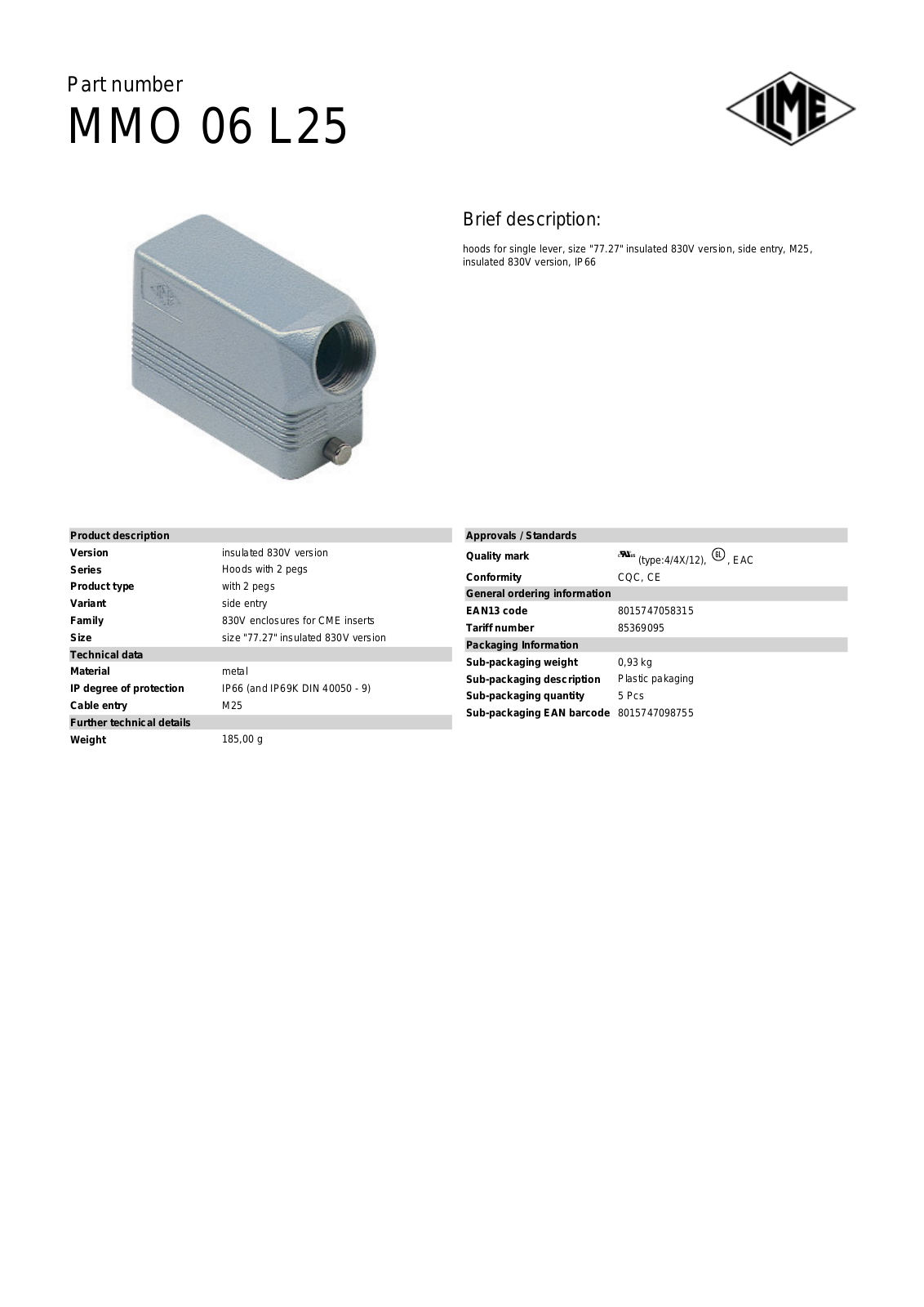 ILME MMO-06L25 Data Sheet