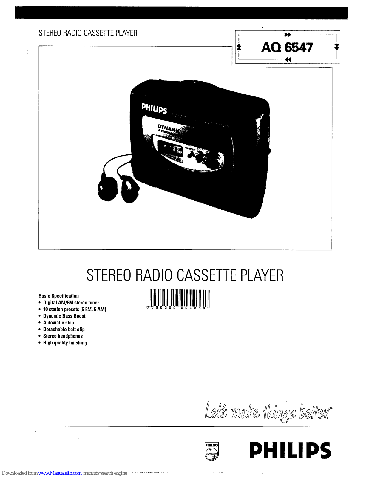 Philips AQ6547/00S, AQ6547/00B, AQ6547/01, AQ 6547 Specification Sheet