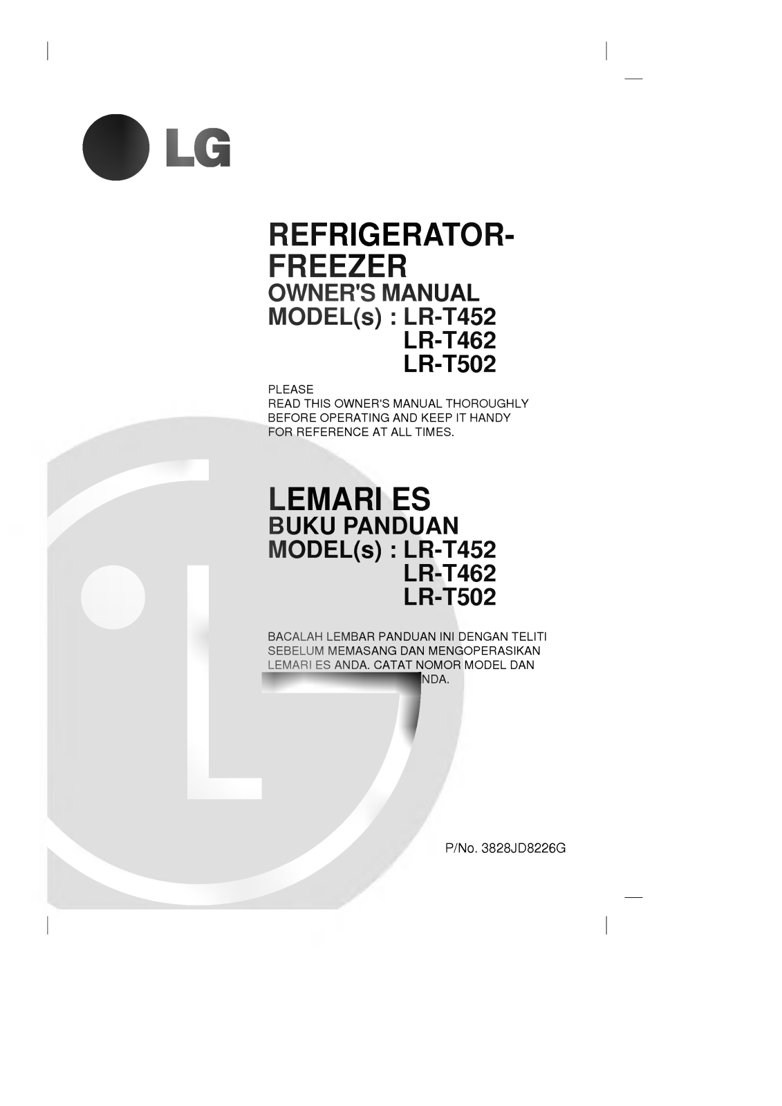 LG GR-T452GL Manual book